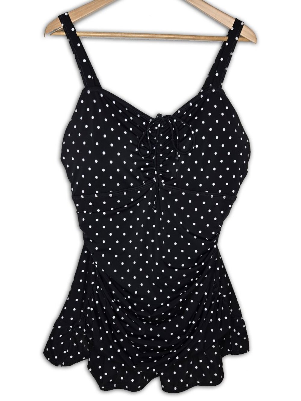 NWT Septangle Polka Dot One Piece Swimsuit Womens Ruched Skirt Overlay 20W
